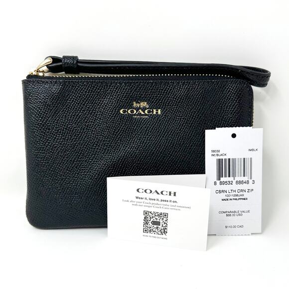 Coach Corner Zip Wristlet in Black Leather 58032 - Picture 2 of 8